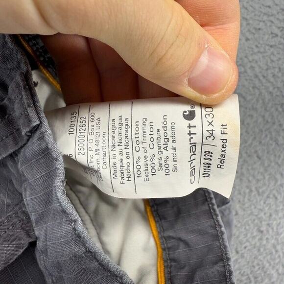 Carhartt Pants men's 34x30 Gray Cargo Relaxed Fit Ripstop Force Fits 32x29 Work - Picture 10 of 12